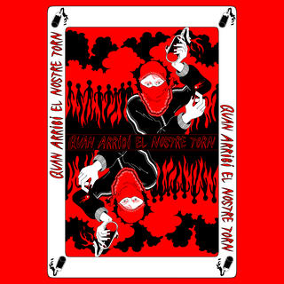 figura d'una baralla de cartes francesa amb una persona amb un coctel moltov amb una multitud darrere en lloc de les figures habituals